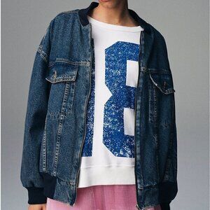 NWT We The Free Denim Stadium Jacket Bomber Indigo Blue